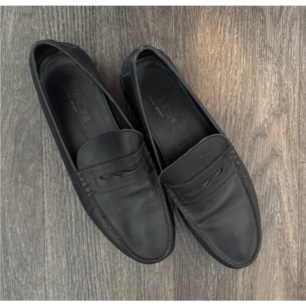 Men's Coach Reagan 100% Leather Penny Driving Loafers size 11 in Black - Picture 1 of 6